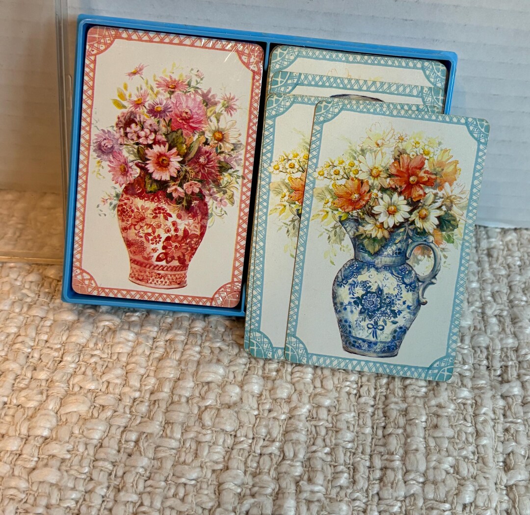 Vintage Hallmark Double Deck Playing Cards Floral Delft Design With ...
