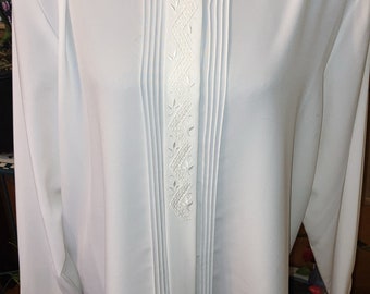 Vintage 1X weißes besticktes Button-Down-Langarmhemd