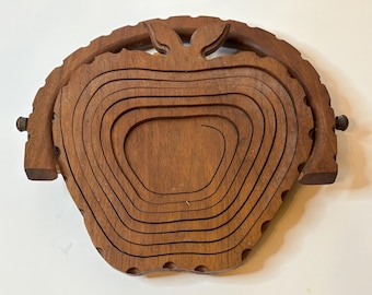 Vintage Wooden Collapsible Accordian Apple Basket Friut Basket