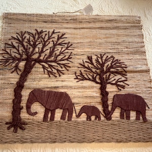 Handmade Large Elephant Family Wall Decor Fiber Arts With Tags Boho