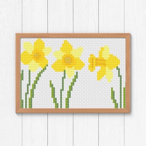 Padrão de ponto cruz de narcisos - Padrão de ponto cruz moderno para download instantâneo em PDF - Gráfico de ponto cruz - Flores da primavera Xstitch - Narciso