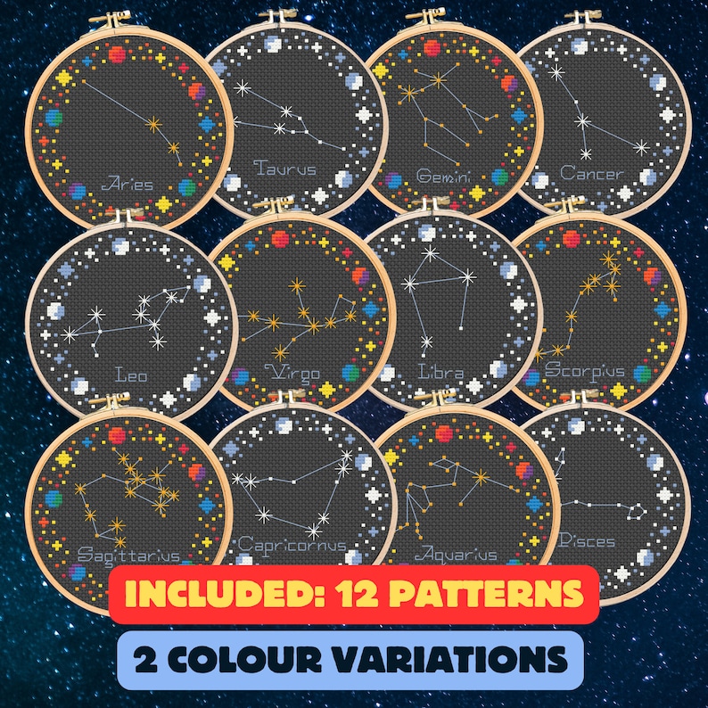 Zodiac Constellations Cross Stitch Pattern Bundle: Mini Space ...