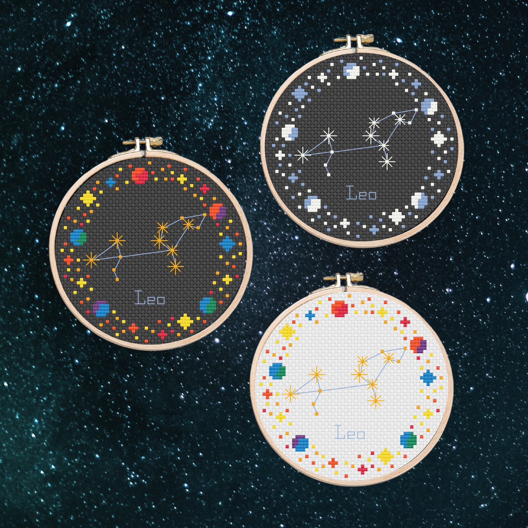 Leo Constellation Cross Stitch Pattern - 4 Inch Modern Cross