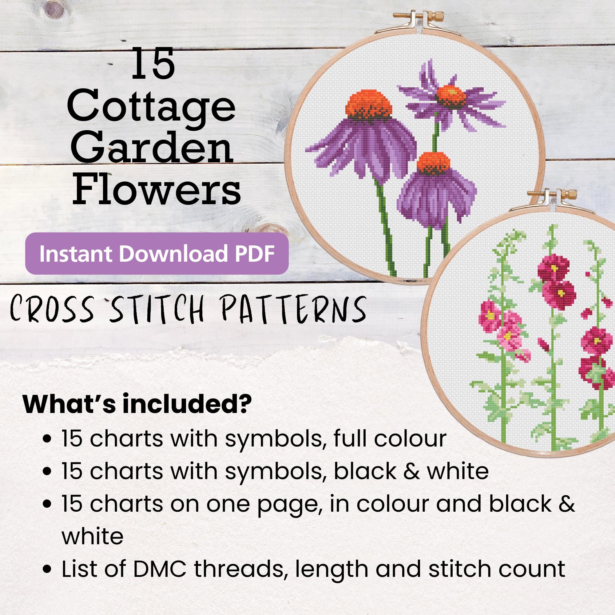 Cottage Garden Flowers Cross Stitch Pattern Bundle: 15 Floral Designs ...