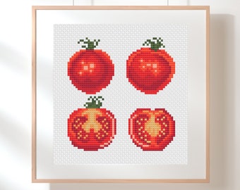 Cherry Tomatoes Cross Stitch Pattern: Beginner Vegetable Sampler (PDF Download)