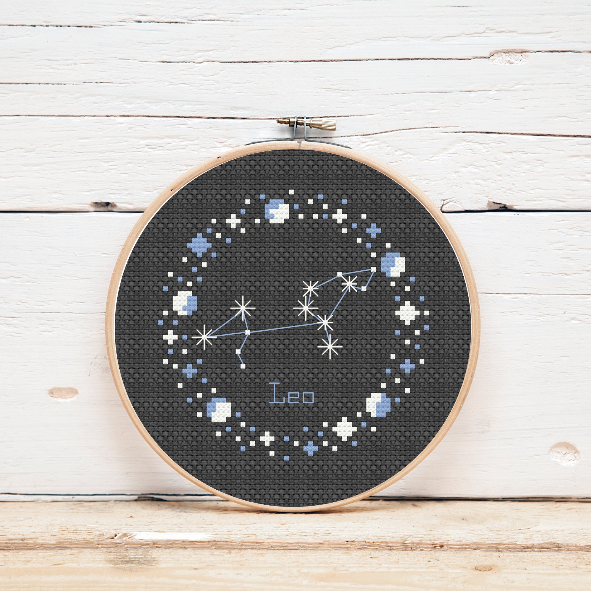 Leo Constellation Cross Stitch Pattern - 4 Inch Modern Cross