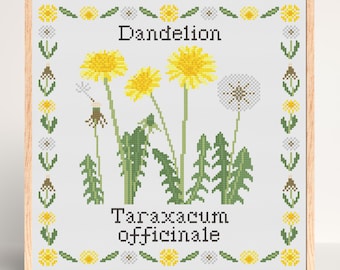 Patrón de punto de cruz de diente de león: Diseño floral moderno (Patrón PDF)