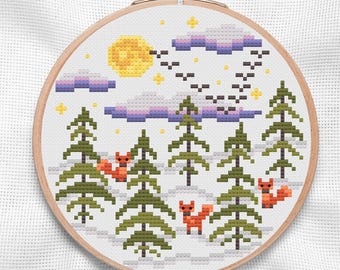Fox Forest Cross Stitch Pattern: Winter Scene (PDF Pattern)