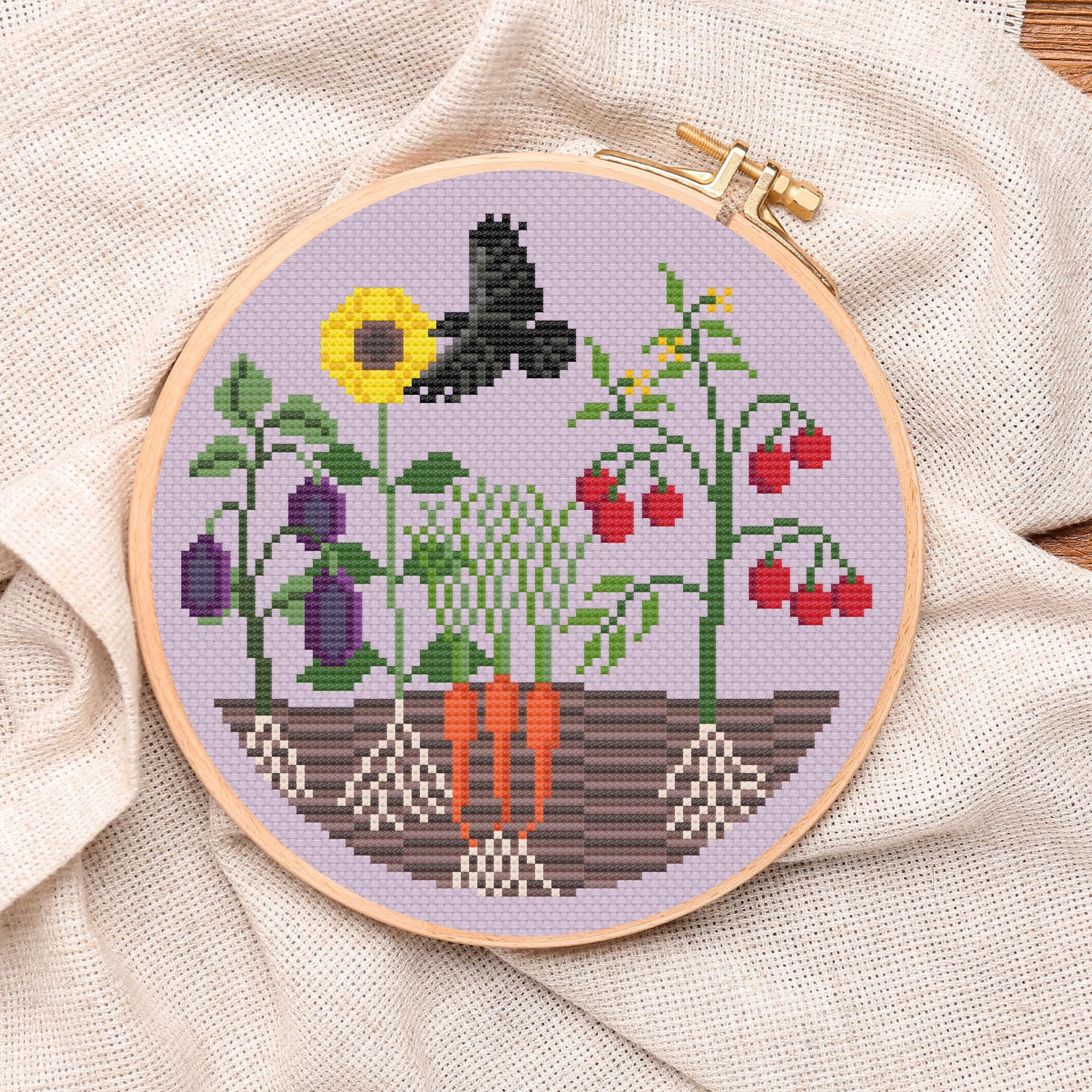 Summer Vegetable Garden Cross Stitch Pattern: Black Crow, Mini