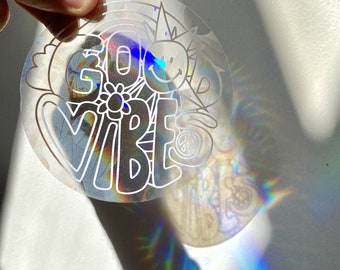 GOOD VIBES- Rainbow maker prism sun catcher decal