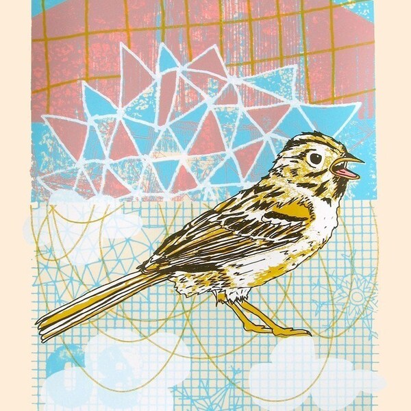 sparrow - handprinted art print