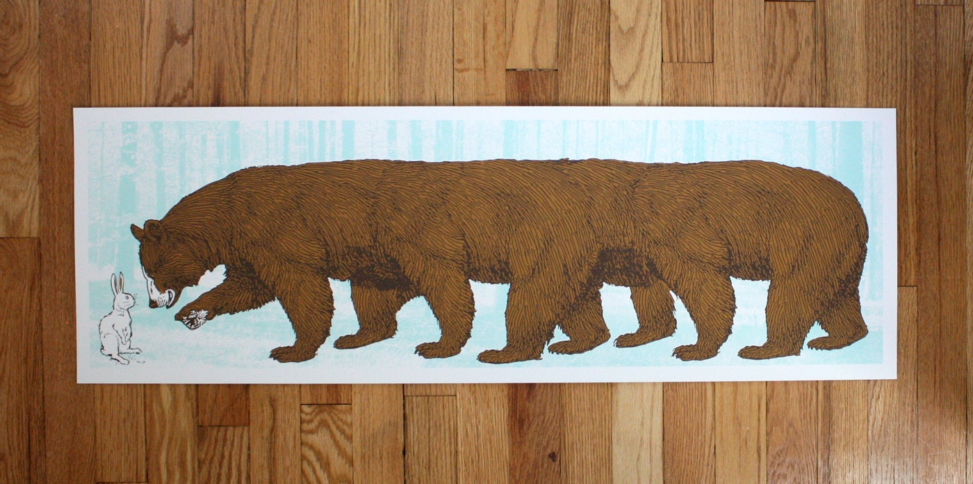 Long Bear 12x36 Handprinted Art Print Etsy