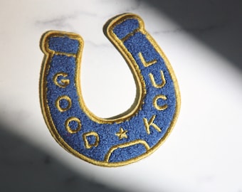 Good Luck- Blue Chenille Iron On Patch
