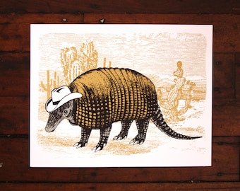 Texas Armadillo- Silkscreened Art Print