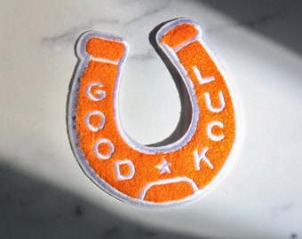 Good Luck- Orange Chenille Iron On Patch