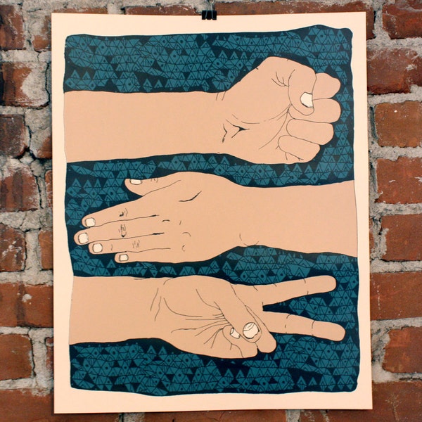 Rock, Paper, Scissors- Hand printed Art print