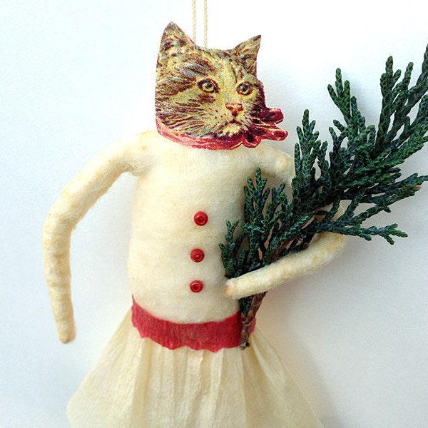 Cat Ornament - Spun Cotton Christmas Ornament - Stocking Stuffer - Hostess Gift - Made to Order