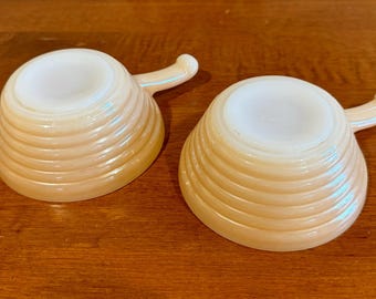 Vintage Iridescent Fire King Bowls with Handles (Set of 2)