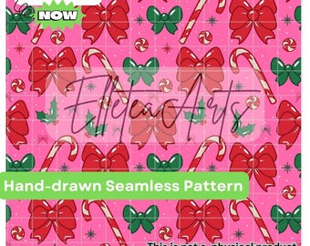Pink Christmas Seamless Pattern, Whimsical Holiday Design (Digital Download)