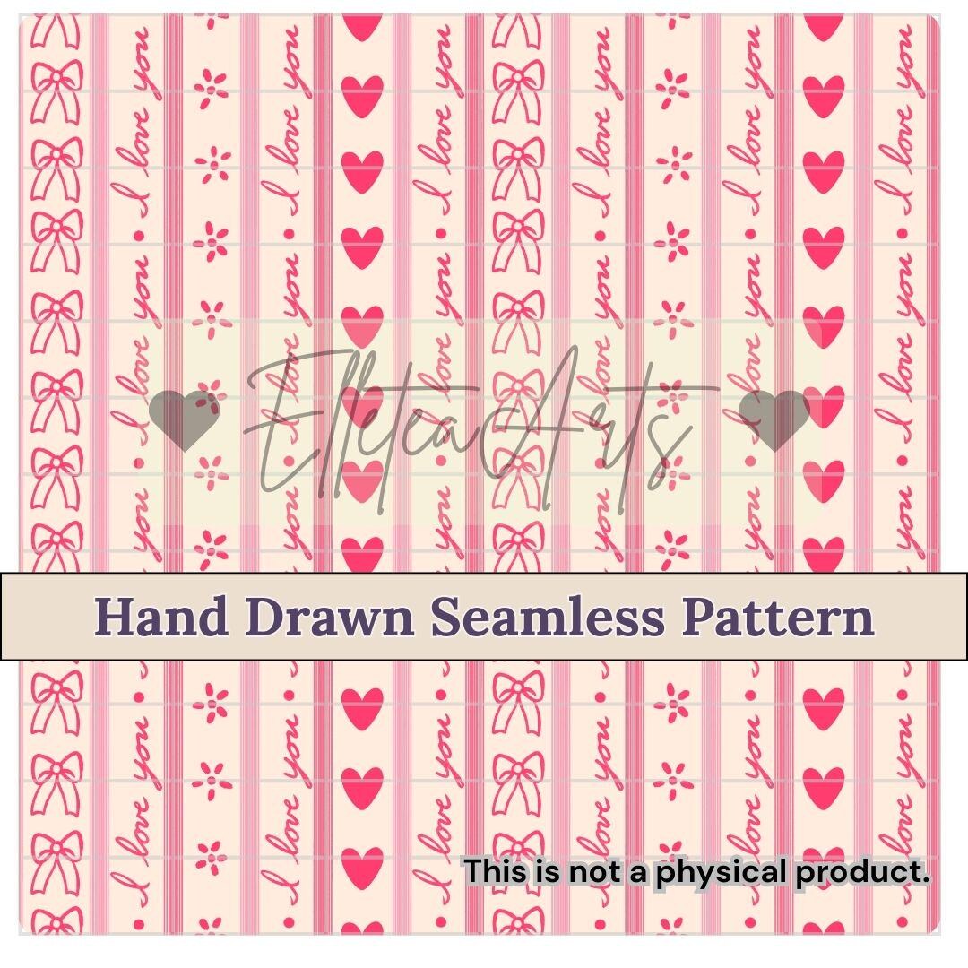 Valentine Pink & Red Stripes Seamless Pattern – Hearts, Bows, Flowers ...