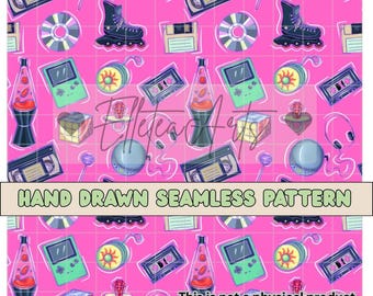 90s Nostalgia Seamless Pattern, Retro Fabric Design (Digital Download)