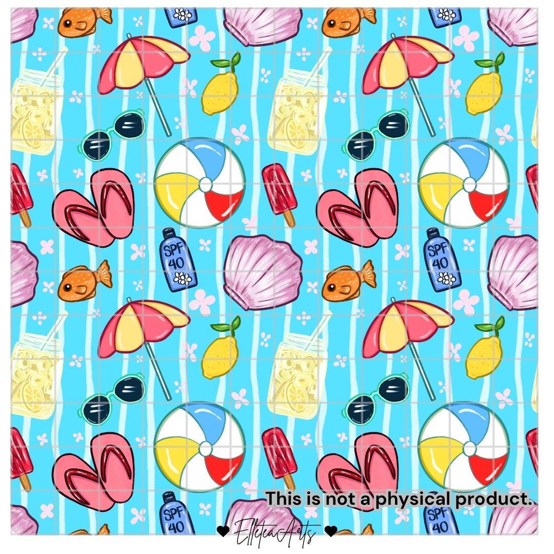 Summer Beach Seamless Pattern Hand Drawn (digital Download) - Etsy