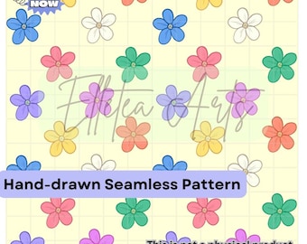 Colorful Spring Flower Seamless Pattern, Hand-Drawn Floral Design (Digital Download)