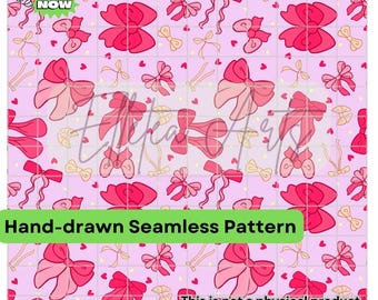 Pink Coquette Bows Seamless Pattern Pink Bow Pattern Digital Pattern Seamless File Digital Download Spring Seamless Coquette Pattern