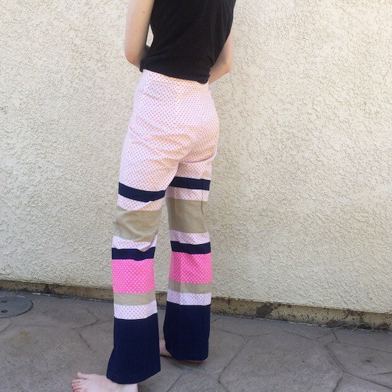 Vintage 60s polka dots stripe pants trousers pink