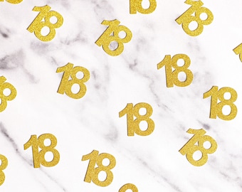 Confeti para el 18º cumpleaños / Confeti con el número 18 con purpurina para decorar la mesa / Decoraciones para el decimoctavo cumpleaños