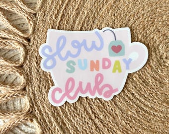 Slow Sunday Club Vinyl Sticker: Cozy Homebody Tea Cup (3in x 2in)