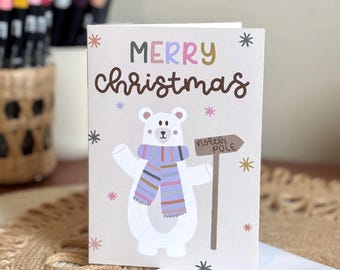Cozy Polar Bear Christmas Card | Holiday Greeting Card and Envelope