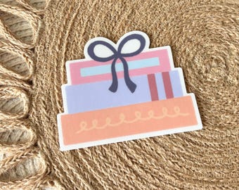 Bow Book Stack Vinyl Sticker: Reading Lover Gift (3in x 2.5in)