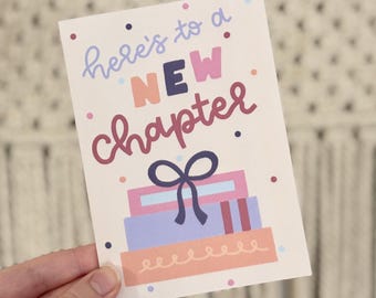 Here’s to a New Chapter Card | Birthday, Milestone, Congrats, Book Greeting Card and Envelope