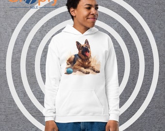 Introducing Our Custom German Shepherd (GSD) Hoody – Perfect for Your Little Shepherd Enthusiast! Youth heavy blend hoodie