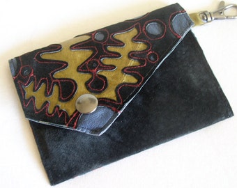 Little Envelope Wallet in Black Suede with Keyclip