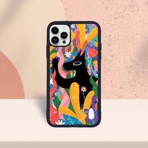 Colourful funky quirky aesthetic flower pattern wolf dog animal cartoon phone case for all iPhone models - 15, 14, 13, 12, 11, 8, 7 and more