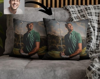 Golfer Themen benutzerdefinierte Face swap Kissenbezug - personalisiertes Geschenk