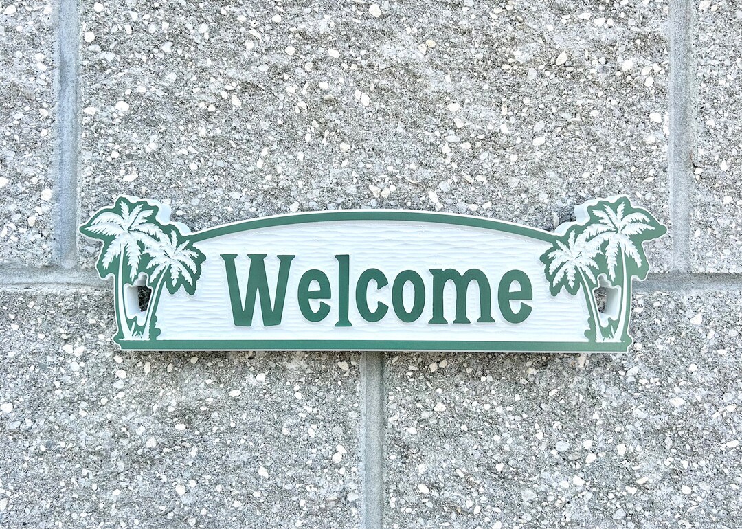Custom PVC Welcome Sign Carved and Painted Welcome Plaque Palm Tree ...