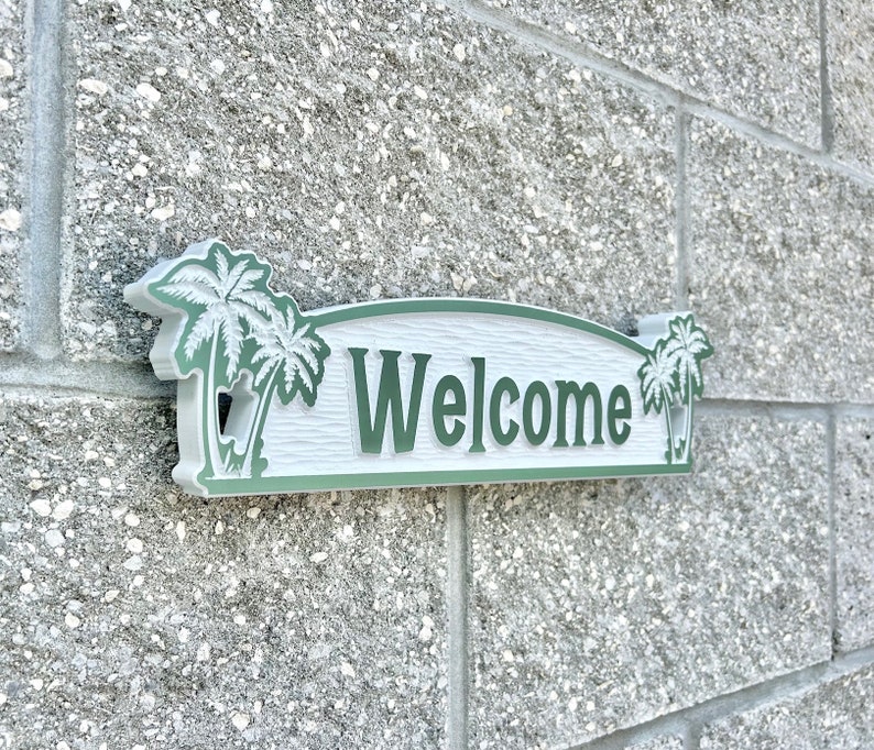 Custom PVC Welcome Sign Carved and Painted Welcome Plaque Palm Tree ...