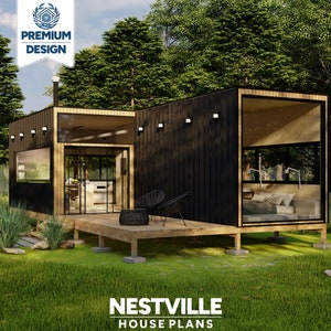 Moderne plattegronden van 41 x 20 huisjes | Tiny House met 1 slaapkamer en loft | DIY pdf-blauwdrukken voor klein interieurontwerp en compact wonen | Gezellig huisje