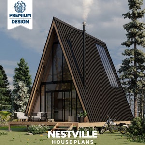Moderne 19 x 29 huisjes met a-frame | Tiny Home met 2 slaapkamers en vide | Architecturale pdf-blauwdrukken voor huisjes en doe-het-zelfconstructies