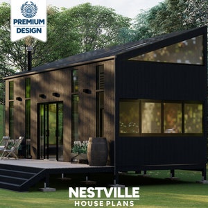 Moderne huisjes van 12 x 30 met vide | Tiny Home-blauwdrukken met 1 slaapkamer | Compact ontwerp | PDF-bestand met zelfbouwtekeningen cabine | Huisje