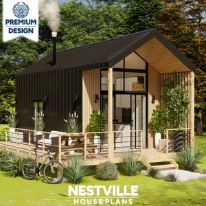 Moderne huisjes van 13 x 21 met vide | Tiny Home-blauwdrukken met 1 slaapkamer | Compact cottage-ontwerp | Zelfbouwtekeningen kleine cabine