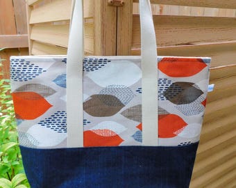 Large Tote Bag, Shopping Bag, Project Bag, Cotton Barkcloth