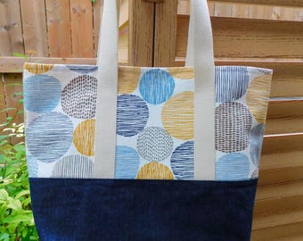 Large Tote Bag, Shopping Bag, Project Bag, Cotton Barkcloth