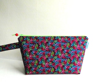 Wedge Bag for a small project, Zippered Knitting Project Bag, Crochet Project Bag - Night Bloom