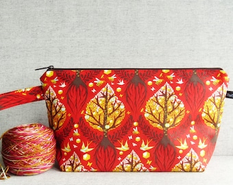 Tula Pink Tree of Life Knitting Project Bag: Shawl size Wedge Bag with Zipper