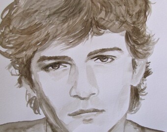Original Artwork 11 3/4 x 9" Watercolor Portrait Orlando Bloom Fan Art Painting "Orlando I"