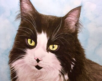 CUSTOM COMMISSION ART Original 14 X 14" Watercolor on Paper Full Color Cat Pet Portrait